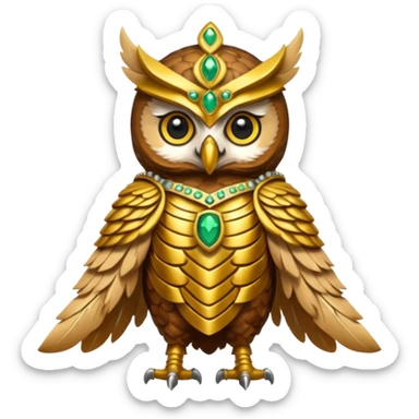 owl warrior wearing golden armor embedded with emerald jewels

 sticker