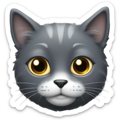 Fluffy dark grey cat with white spot on chest and white spot under chin and a grey nose  sticker