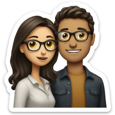 Brunette Guy wearing glasses kissing brunette girl sticker
