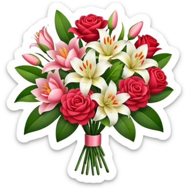Lilies, roses and camellias in a flower bouquet sticker