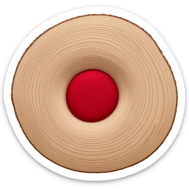 Floating layers of wood grain, red fabric, and sketched lines suspended in motion, gently orbiting a glowing core of creative intent. sticker
