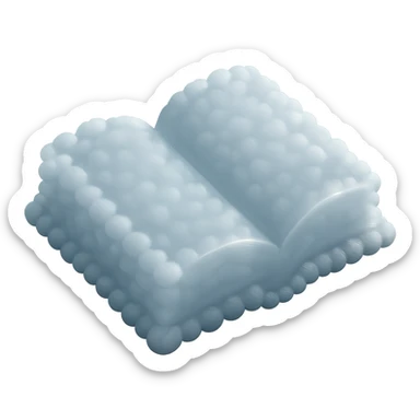 top view of a thick open book made entirely of small, very bright white fluffy convex clouds, matte glass style, no background sticker
