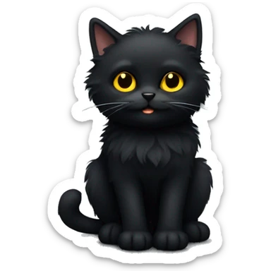 Black fluffy cat with yellow eyes sticker
