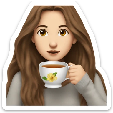 Girl sipping tea with long and brown hair and with body sticker