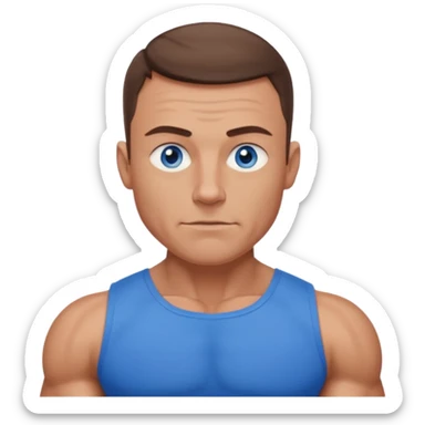 dad with very short shaved brown hair and blue eyes emoji with big muscles sticker