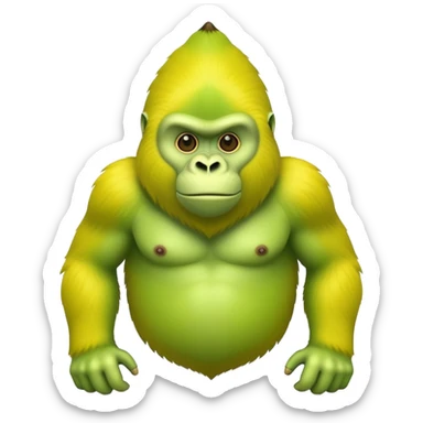 A hybrid creature with a yellow banana-shaped body and a bright green gorilla head sticker