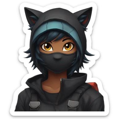 Edgy tomboy Shy Anthro Ninja boyish cool pretty dark black Litten-Pokémon-cat-fursona-animal techwear sticker