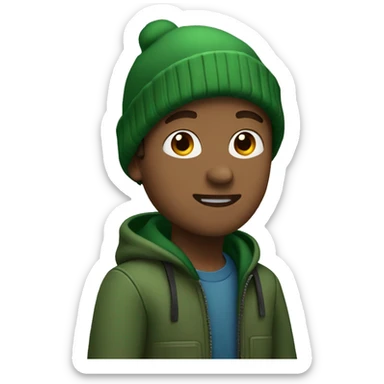 Guy named Kaden with a green jacket with a green beanie and brown hair sticker
