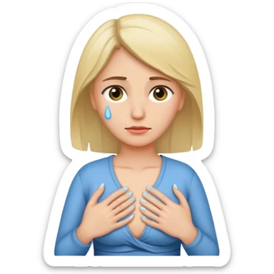 woman with a tear and hand on lower abdomen sticker