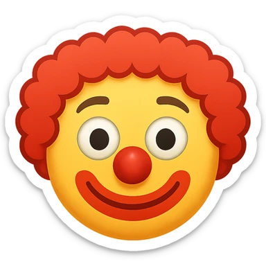 yellow face with red clown wig emoji, digital illustration sticker