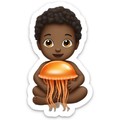 Cute black baby holding a baby brown jellyfish sticker