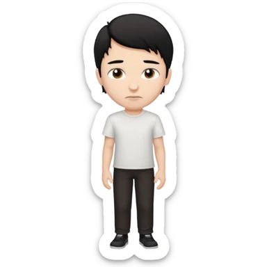 make a white boy with black hair and brown highlights with dark brown eyes with a plain white shirt and black plain pants with a nose piercing  sticker