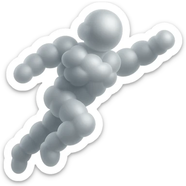 flying person made entirely of white convex clouds, matte glass style, no background, light dynamic sticker