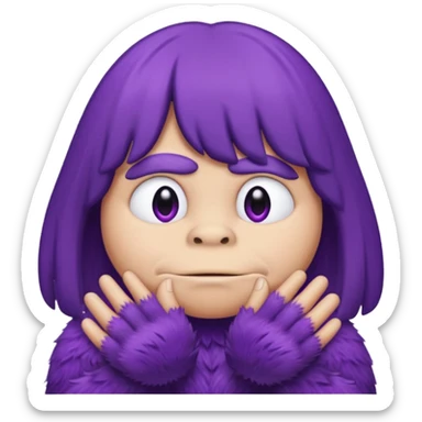 Grimace face, half frown with a side eye and hands clasped together sticker