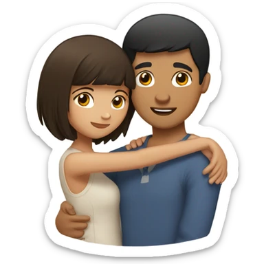 Couple hugging, Latino man with short black hair hugging Filipino girl with short light brown hair and bangs sticker