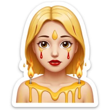 Woman dripping hot wax onto her own skin, controlled pain, ceremonial atmosphere sticker