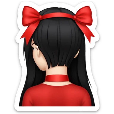 girl back view with red ribbon in black hair sticker