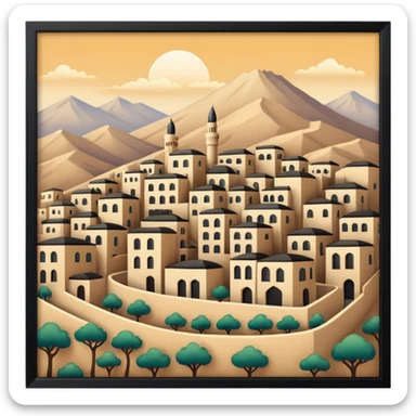 little city and many, small, ordinary, simple, home, Iranian-style, 1980  sticker