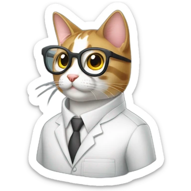 Gato con bata de laboratorio y lentes  sticker