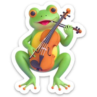 frog playing the violin, 3D emoji style sticker