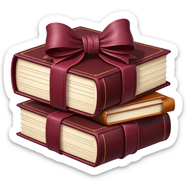 burgundy books stacked up and tied together by a burgundy bow sticker