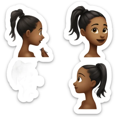 Side profile of a drying on paper of a girl in stick man style with hyper pigmentation on her cheek and a black, turning white ponytail ￼ sticker