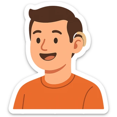 flat toon style man with a friendly expression and hearing aid sticker