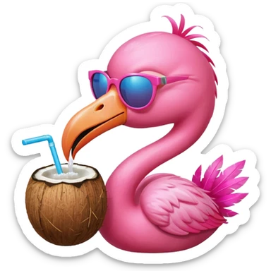 a flamingo with sunglasses and drinking a coconut, very beach summer vibes sticker