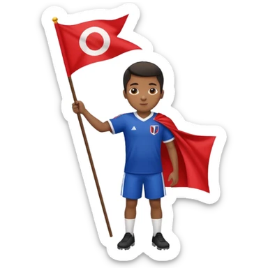 A black boy holding a big team flag, waving it proudly with a determined expression full body sticker