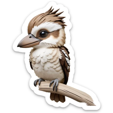 cinematic-kookaburra-realistic-full-body-perched-emoji,-compact-sturdy-frame-balanced-on-a-weathered-branch,-brown-and-white-feathered-wings-folded-neatly,-bold-striped-face-with-a-mischievous-glint-in-its-eye,-massive-sharp-beak-slightly-open-as-if-ready-to-laugh,-simplified-yet-realistic-focused-features,-highly-detailed,-glowing-with-a-warm-golden-light sticker