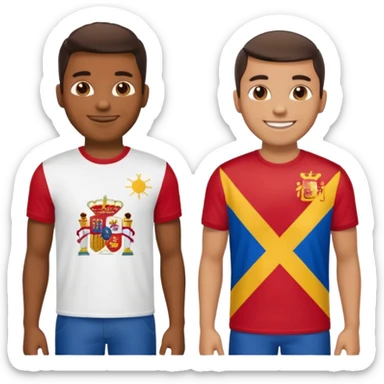 2 male Best buds , one in showing Philipine flag tshirt, one is Spain, in UK flag background sticker