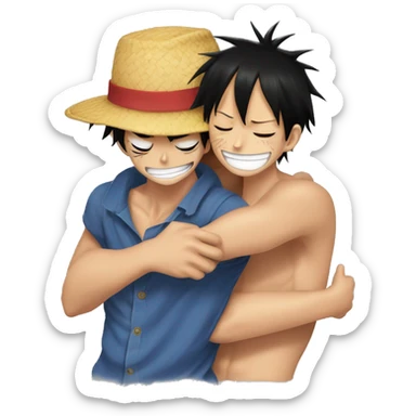 Monkey D. Luffy and his brother ace hugging each other and crying  sticker