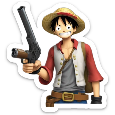 Luffy le bras allongé avec un pistolet sticker
