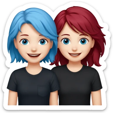 A half blue wavy haired blue eyed and black shirt girl and her straight a litte bit dark red haired dark brown eyed girl bestie sticker