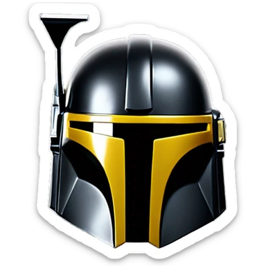 Gloss black and yellow mandalorian helmet with one antenna sticker