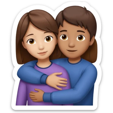 Asian brown hair small girl sis hug asian brown hair white boy big bro  sticker