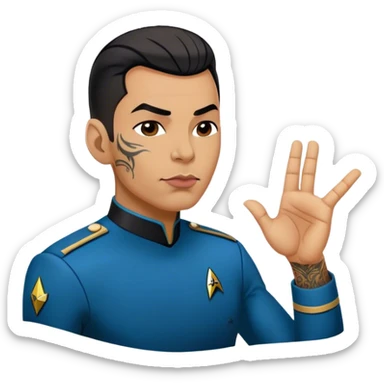 Male Star Trek officer with tattoos blowing a kiss sticker