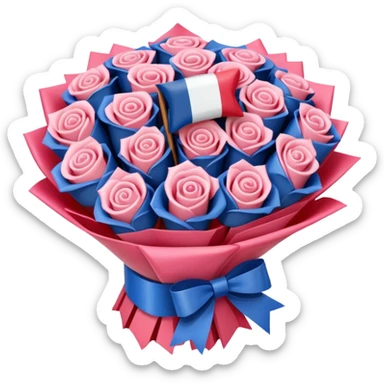 SPAM MEAT rose bouquet wrapped in french flag bow sticker