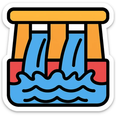 dam with water flowing icon in lineal color with black outlines sticker