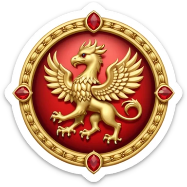 Golden griffin crest / brosch in a circle with red gems and no background sticker