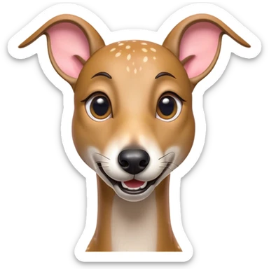 Cinematic Comical Fawn Greyhound Portrait Emoji, Head tilted dramatically with an exaggeratedly amused expression, featuring a striking fawn Fur with subtle elegance, wide, expressive eyes filled with playful disbelief, Simplified yet hilariously expressive features, highly detailed, glowing with a slightly sassy glow, high shine, dramatic yet playful, stylized with an air of cheeky charm, bright and endearing, soft glowing outline, capturing the essence of a spirited and over-the-top racer, so meme-worthy it feels like it could side-eye its way into internet fame instantly! sticker