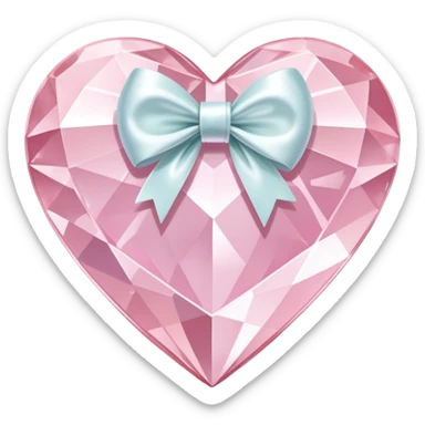 Pastel pink diamond crystal heart with white bow sticker