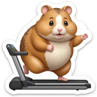 fat hamster big belly trying to run on treadmill sideways sticker