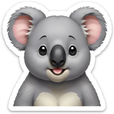 Cinematic Comical Koala Portrait Emoji, Head tilted dramatically with an exaggeratedly amused expression, featuring a quirky grey fur with a comically large black nose and wide, expressive eyes filled with playful disbelief, Simplified yet hilariously expressive features, highly detailed, glowing with a slightly sassy glow, high shine, dramatic yet playful, stylized with an air of cheeky eucalyptus mischief, bright and endearing, soft glowing outline, capturing the essence of a spirited and over‐the‐top koala, so meme‐worthy it feels like it could hug its way into internet fame instantly! sticker