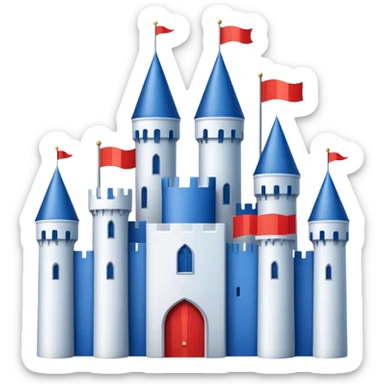 The flag has a yellow background with four horizontal red stripes running across it. In the upper left corner, there is a blue rectangle containing a white, stylized castle with three towers, the middle tower being taller than the others. sticker