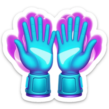 futuristic glowing clapping hands, purple and cyan glow, dark background sticker