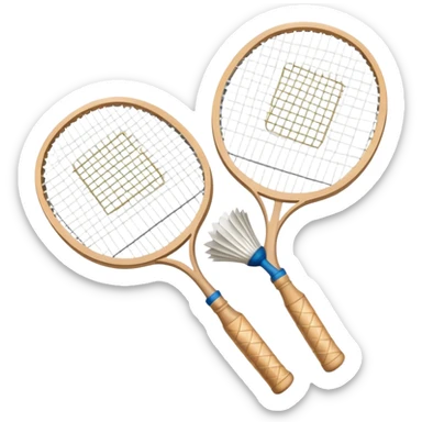 Two crossed badminton rackets with a shuttlecock resting in between, set against the faint outline of a badminton court. The image highlights the tools of the sport, with a subtle emphasis on the court's net and boundaries, symbolizing competition and skill. sticker