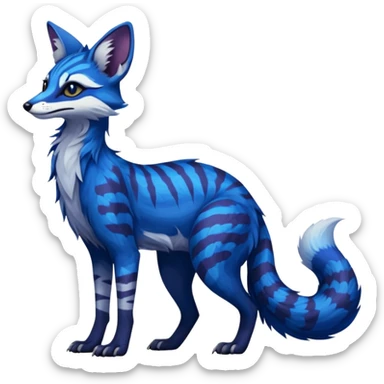 Feral Rare Fantasy vibrant dark shady shaded detailed deep-dark-cobalt-blue-gradients-colored colorful Vernid-Sergal-Fox-Genet-Trico-species by LiLaiRa, random markings, tufted tail, tufted ears, full body sticker