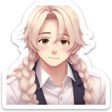 Gorgeous romantic hot attractive anime style modern gentlemanly anime shojo guy with long pretty lustrous hair and colorful eyes and blushing face aesthetic trending style  pastelcore cottagecore kawaiicore sticker