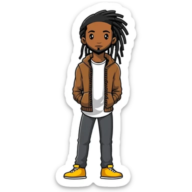 full body very skinny African American male figure standing wearing clothes with long dreadlocks sticker